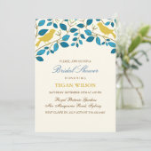 Yellow Love Birds Brautparty Einladung (Stehend Vorderseite)