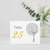 Yellow Lovebirds Whimsical Wedding Tischnummern (Stehend Vorderseite)