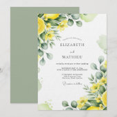 Yellow Lush Botanical Wedding Einladung (Vorne/Hinten)