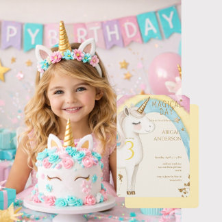 Yellow Magical Day Unicorn Girl Birthday Party Einladung