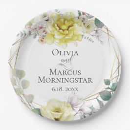 Yellow Magnolia und Peony Summer Wedding Pappteller