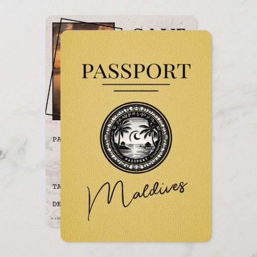 Yellow Maldives Passport Save the Date (Vorne/Hinten)