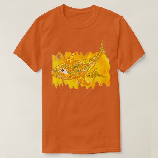Yellow Mama Whale und Baby T-Shirt (Design vorne)