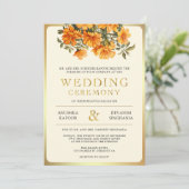 Yellow Marigold Floral South Indian Foto Hochzeit Einladung (Stehend Vorderseite)