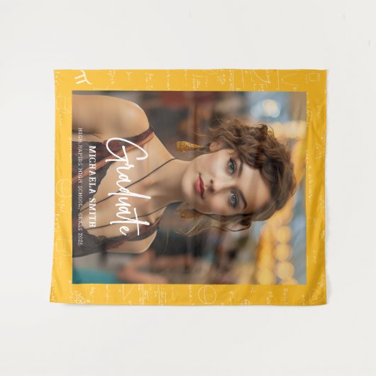 Yellow Math Handwritten Script Photo Graduation  Wandteppich (Vorderseite (Horizontal))