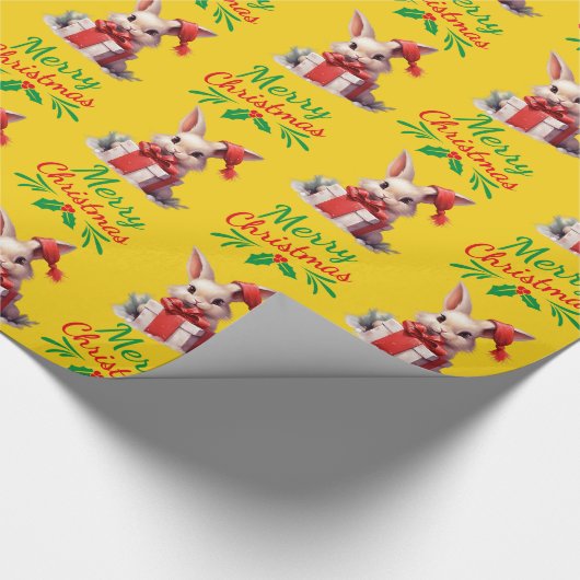 Yellow MerChristmas Bunny Geschenkpapier (Ecke)