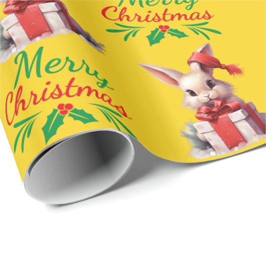 Yellow MerChristmas Bunny Geschenkpapier (Rolleneckpunkt)