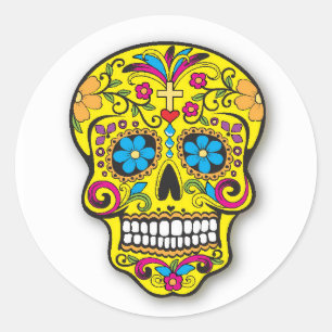 Yellow Mexican Sugar Skull Day of the Dead Runder Aufkleber