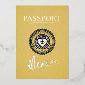 Yellow Mexico Passport Hochzeit Folieneinladung (Vorderseite)