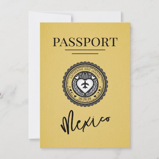 Yellow Mexico Passport Save the Date (Vorderseite)