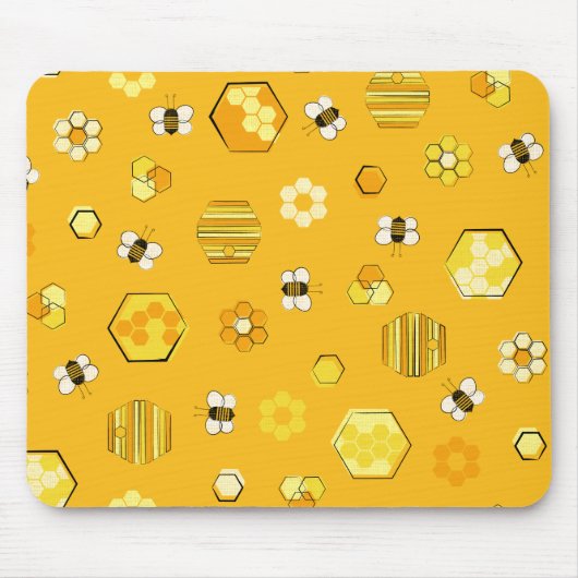 Yellow Mid jahrhundert Retro Honey Bee Mousepad (Vorne)