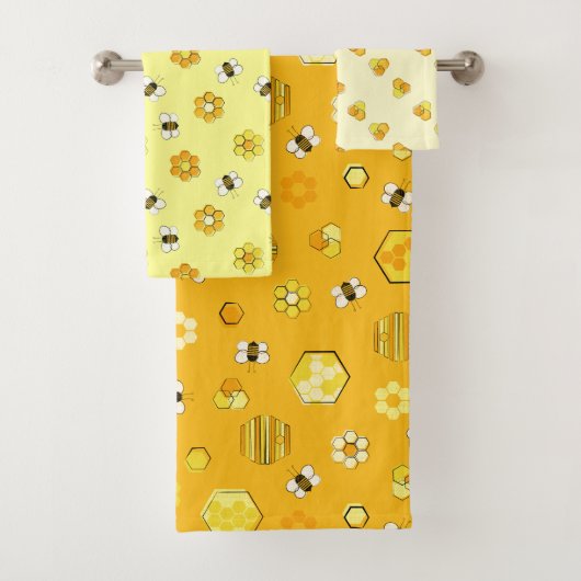 Yellow Midjahrhundert Retro Honey Bee Pattern Badhandtuch Set (Insitu)