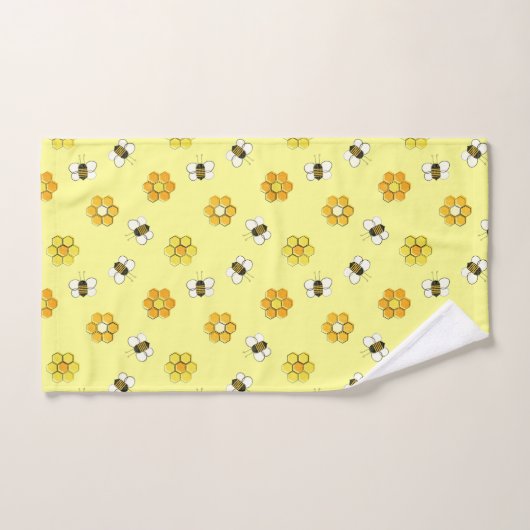 Yellow Midjahrhundert Retro Honey Bee Pattern Badhandtuch Set (Handtuch)