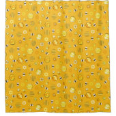 Yellow Midjahrhundert Retro Honey Bee Pattern Duschvorhang (Vorderseite)