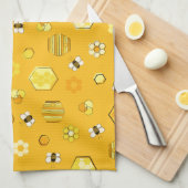 Yellow Midjahrhundert Retro Honey Bee Pattern Geschirrtuch (Viertel Falte)