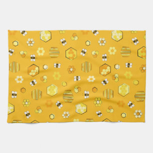 Yellow Midjahrhundert Retro Honey Bee Pattern Geschirrtuch