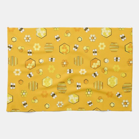 Yellow Midjahrhundert Retro Honey Bee Pattern Geschirrtuch (Horizontal)