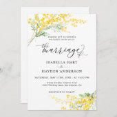 Yellow Mimosa Silver Wattle Floral Moderne Hochzei Einladung (Vorne/Hinten)