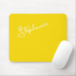 Yellow Minimalist Personalized Script Name Modern Mousepad<br><div class="desc">Stylish Yellow Minimalist Personalized Script Name Modern Mousepad. Simple to customize, just add a name or your own text. Perfect for office, home office, home decor, work station, kids rooms, back to school and going away to college gifts. Order yours today!</div>