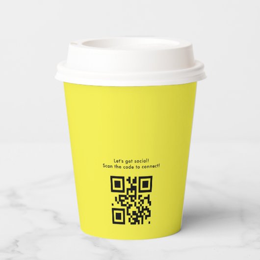 Yellow Minimalistisch Logo QR Code Company Swag Pappbecher (Rückseite)