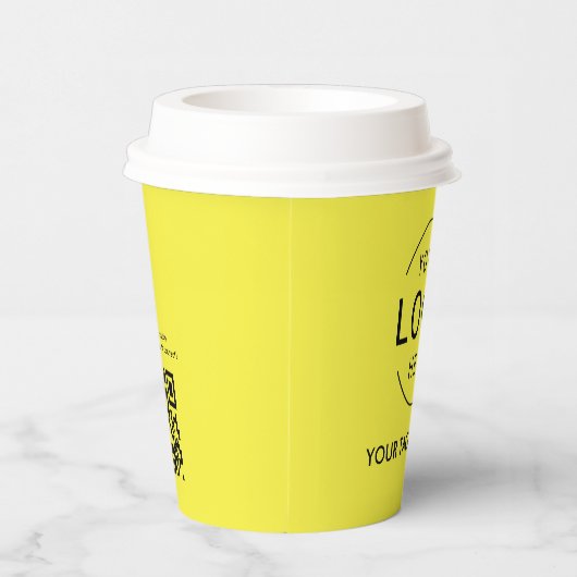 Yellow Minimalistisch Logo QR Code Company Swag Pappbecher (Rechts)