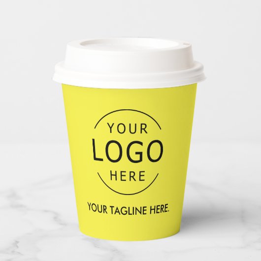 Yellow Minimalistisch Logo QR Code Company Swag Pappbecher (Vorderseite)