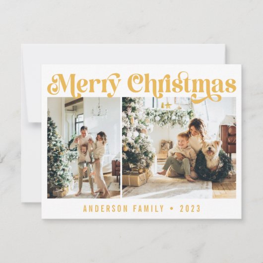 Yellow Minimalistisch Retro Weihnachten Zwei Fotos (Vorderseite)