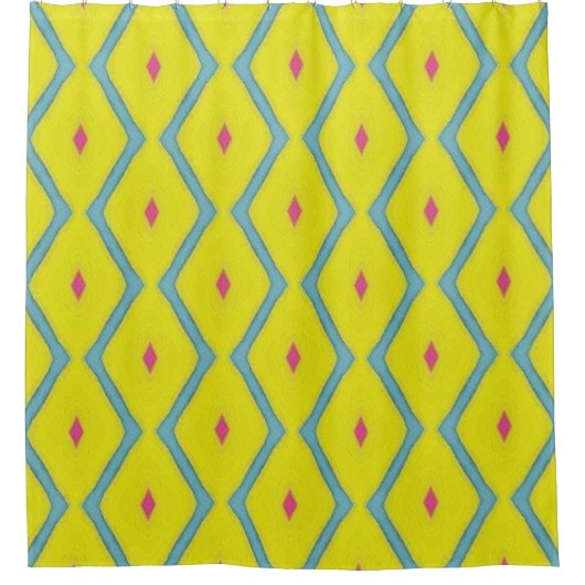 Yellow & Mint Blue Diamond Line Shower Curtain Duschvorhang (Vorderseite)