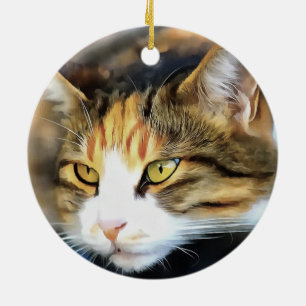 Yellow Mit Augen Calico Katze Realistisches Pet Po Keramikornament
