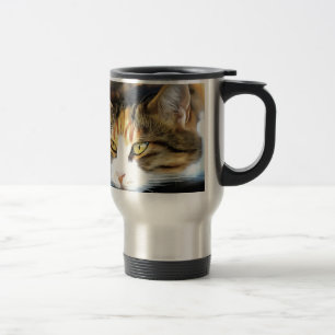 Yellow Mit Augen Calico Katze Realistisches Pet Po Reisebecher