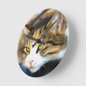 Yellow Mit Augen Calico Katze Realistisches Pet Po Runde Wanduhr (Winkel)