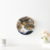 Yellow Mit Augen Calico Katze Realistisches Pet Po Runde Wanduhr (Zuhause)