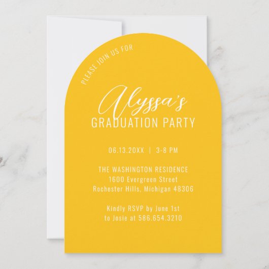 Yellow Modern Arch Foto Graduation Party Einladung (Rückseite)