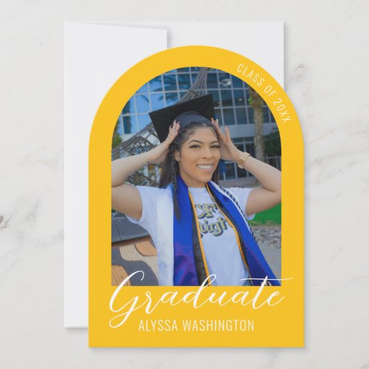 Yellow Modern Arch Foto Graduation Party Einladung (Vorderseite)