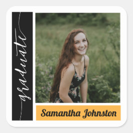 Yellow Modern Block Foto Abschluss Quadratischer Aufkleber