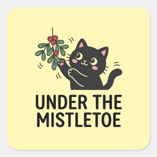 Yellow Modern Cat Holiday Mistletoe Design Sticker (Vorderseite)