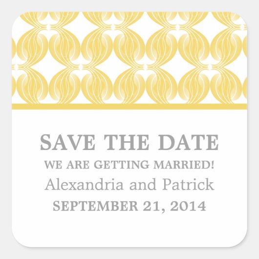 Yellow Modern Deko Save the Date Stickers (Vorderseite)
