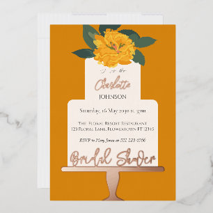 Yellow Modern Floral Cake Brautparty Gold Folieneinladung