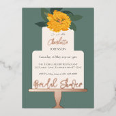 Yellow Modern Floral Cake Brautparty Gold Folieneinladung (Vorderseite)