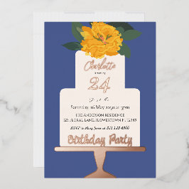 Yellow Modern Floral Cake Geburtstagsparty Gold Folieneinladung