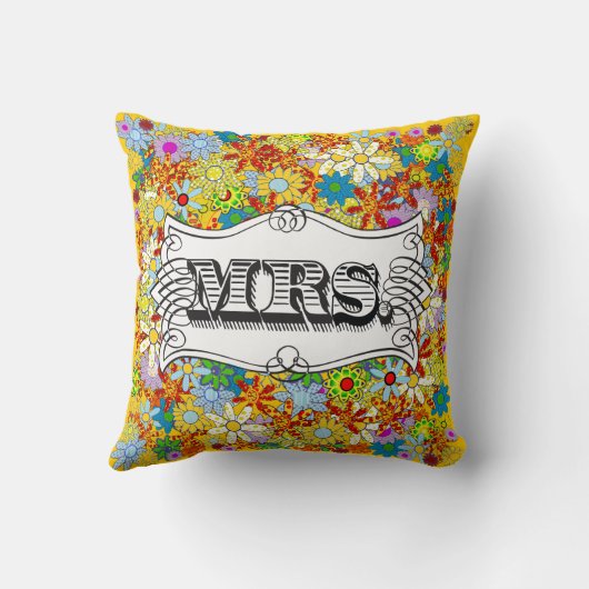 Yellow Modern Mrs Bride Floral Pattern Pillow Kissen (Rückseite)