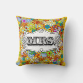 Yellow Modern Mrs Bride Floral Pattern Pillow Kissen (Vorderseite)