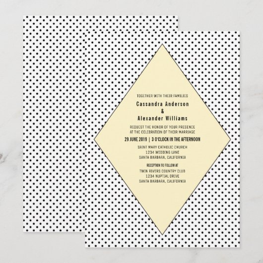 Yellow Modern Polka Dots Wedite Einladung (Vorne/Hinten)