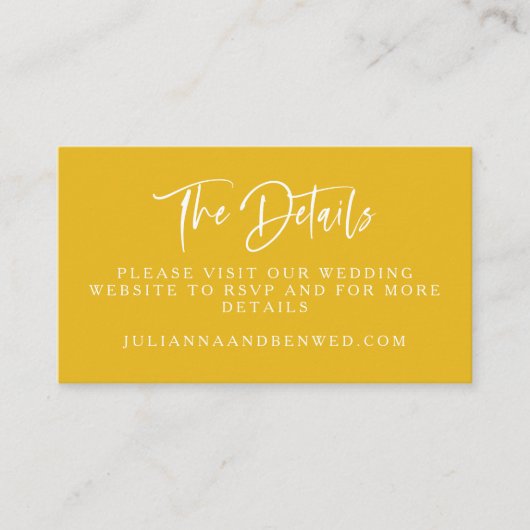 Yellow Modern Script Letters Wedding Website ENC Begleitkarte (Vorderseite)