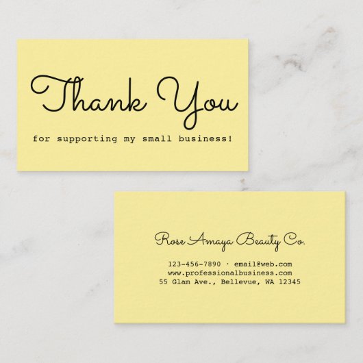 Yellow Modern Script Typografy Vielen Dank Visitenkarte (Vorne/Hinten)