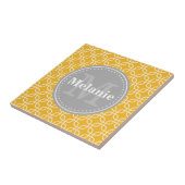 Yellow Modern Squares Pattern Grau Monogramm Fliese (Seite)