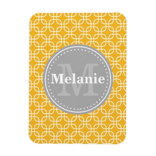 Yellow Modern Squares Pattern Grau Monogramm Magnet (Vertikal)