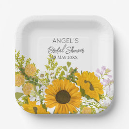 Yellow Modern Sunflowers Bouquet Bridal Shower Pappteller