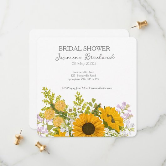 Yellow Modern Sunflowers Bouquet Bridal Shower Save The Date (Vorderseite/Rückseite Beispiel)