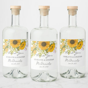 Yellow Modern Sunflowers Bouquet Wedding Alkoholflaschenetikett